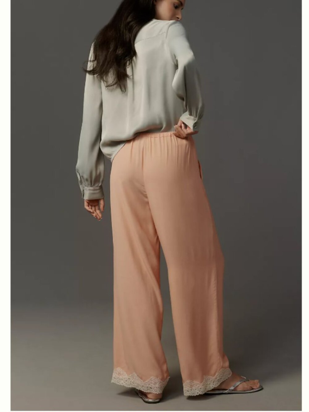 By Anthropologie Lace-Trim Silky Pull-On Pants - Picture 2 of 3